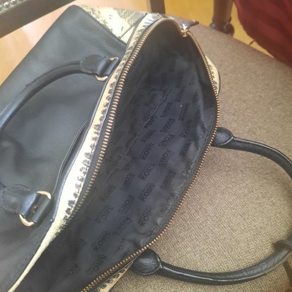 Michael Kors Black and Snakeskin Leather Bowling Bag Purse MK Logo - Picture 5 of 7